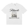 2025 Verão Masculino Rhude High Street Estampado Respirável Manga Curta Marca de Moda Camiseta de Manga Curta Pulôver Verão