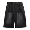 Venta Directa de Fábrica: Shorts de Mezclilla Azules Desgastados Estilo Retro Americano Versátiles de Verano, Pantalones Cropped Anchos Rectos Holgados para Hombre