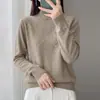 Suéter de punto para mujer con cuello semi-alto y adornos de pedrería, para otoño e invierno, elegante suéter de manga larga, estiliza y es versátil, perfecto como capa interior o top base