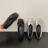 Zapatos planos estilo francés para mujer con lazo, punta poco profunda plateados, nueva colección de otoño 2026, zapatos planos de ballet con punta cuadrada, zapatos pequeños de piel