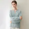 Suéter de punto 100% cachemira pura, nuevo estilo otoño e invierno 2026, para mujer, cuello puntiagudo cepillado, holgado, moderno, estilo casual