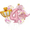 Set de Globos de Película de Aluminio de Dinosaurio con Corona Rosa Mate para Decoración de Fiesta de Primer Cumpleaños de Niñas y Niños Diseño de Escena