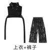 Disfraces de Jazz para Niñas de Otoño Atuendos de Performance Geniales y Modernos Estilo Motociclista Negro Conjunto Oscuro con Cadena Ropa de Performance Infantil