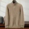 Suéter Masculino de Cashmere Espesso com Gola Alta Meia-Zíper, Suéter Tricotado Casual Popular deste Ano