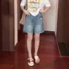 Shorts de Mezclilla Retro Coreanos de Pierna Ancha para Mujer, Nuevo Estilo de Verano, Elegantes de Cintura Alta Casual Versátiles que Adelgazan de Corte Recto