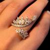 Anillo de imitación de diamantes de estilo europeo y americano Cao Shi, de alta calidad, con forma de hoja de parra y apertura ajustable, joyería para mujer.