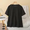 Camiseta Plus Size Manga Curta Feminina Gola Redonda com Renda Mamba Algodão Camisa 2026 Verão Top para Gordinhas Pulôver 2606