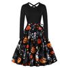 D Halloween Nuevo Comercio Exterior Transfronterizo Otoño e Invierno Europeo y Americano Retro Vestido Estampado de Manga Larga con Cuello Redondo para Mujer