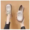 Mocasines para mujer 2026 otoño nuevos versátiles zapatos planos de suela blanda con cordones, antideslizantes, zapatos pequeños de cuero estilo británico para mujer