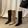 Botas de Caballero de Ante para Mujer Botas Altas Otoño Invierno Nueva Llegada Punta Fina Sin Cierre Tacón Fino Tacón Medio Botas Hasta la Rodilla Botas de Caña Recta para Mujer