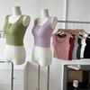 Chaleco corto de punto interior de color liso para chica sexy, camiseta de verano para mujer con tirantes y botones, prenda exterior con parte de abajo en la espalda