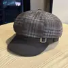 Otoño Invierno Pato Marrón Retro Cuadros Boina Sombrero Mujeres Circunferencia de Cabeza Grande Octogonal Gorra de Periodista Hace que la Cara se Vea Más Pequeña Sombrero de Pintor