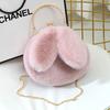Nova bolsa feminina pequena de ombro com orelhas de coelho, bolsa de pelúcia com imitação de pele de coelho, corrente de pele de princesa, bolsa fashion