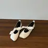 Estilo Redutor de Idade~Estilo Universitário Sapatos Rasteirinha Color Block com Laço Quadrado, Solado Macio, Sapatos Mary Jane Planos de Couro para Mulheres