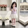 2026 Elegante Chal Rayado Manga Corta Coreano Dulce Adornado con Encaje Falda Corta Tipo Pastel Conjunto de Dos Piezas de Moda Suave