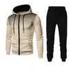 Otoño e invierno nuevo suéter de forro polar de color liso europeo y americano, pantalones de suéter, traje de gorra deportiva con cremallera casual para hombre, hombres