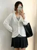 Top de punto de canalé para mujer talla grande con cuello en V, estilo dos piezas falso, colección otoño 2026, cárdigan versátil y casual con ribete de volantes para figuras curvilíneas