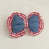 Nuevo Color Mezclilla Borde Cuadros Rojos Relleno de Algodón Accesorios de Lazo DIY Ropa Zapatos y Calcetines Accesorios Pinzas Decorativas para el Cabello Accesorios