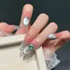 Uñas francesas azules tipo ojo de gato hechas a mano, parches de uñas largos ovalados, uñas postizas terminadas, modelo nuevo al por mayor del fabricante