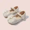 Novos Sapatos de Princesa Elsa para Meninas com Laço, Sapatos de Couro Macio da Moda para Meninas Pequenas, Sapatos Planos de Cristal