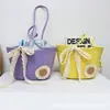 Bolsa de Mão Tecida com Fio de Algodão de Girassol Fresco, Embalagem de Presente Feminina, Bolsa de Ombro Tote para Armazenamento