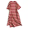 Vestido Camiseta de Rayas Holgado Adelgazante Verano 2025 para Mujer Estudiante Estilo Coreano de Longitud Media Manga Corta Moderno
