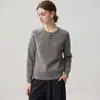 Outono e inverno feminino cachemir fio floral casual camada base gola redonda abotoado malha solto quente top interno suéter