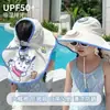 Ventilador a Energia Solar Chapéu de Sol Infantil, Chapéu de Sol com Bloqueio UV para Meninos e Meninas, Apito de Carregamento USB, Aba Larga com Proteção para Pescoço