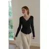 Suéter de Tricô Slim com Gola de Renda Estilo Francês para Mulheres, Elegante Afinando Top Falso Duas Peças para Início da Primavera