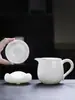 Colador de Té de Porcelana Blanca Dehua Integrado con una Taza de Servicio, Filtro y Divisor de Té