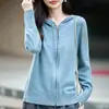 Cárdigan con capucha y cremallera de punto 100% algodón engrosado, chaqueta corta suéter para mujer, nuevo estilo 2026, prenda de abrigo cálida
