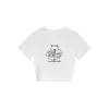 Camiseta de Verano para Mujer de Venta Caliente Estilo Coreano con Diseño de Oso de Dibujos Animados, Corte Ajustado, Manga Corta, Cuello Redondo y Hombros Normales