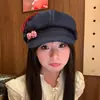 Boina jeans com laço estilo japonês para mulheres, chapéu octogonal fofo e doce em formato de nuvem estilo coreano, chapéu de artista versátil e que afina o rosto