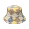 Sombrero de Cuenca Retro Nuevo Europeo y Americano Transfronterizo Cálido Estilo Británico Color Diamante Geométrico Cuadros Sombrero de Pescador para Hombres y Mujeres en Invierno