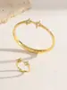 Pulsera Abierta y Anillo de Lujo Ligero con Diamantes Completos de Venta Caliente Transfronteriza con Circonita, Diseño de Nicho, Joyería de Moda Transfronteriza