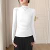 Camiseta Interior de Manga Larga Modal Cuello Medio para Mujer Otoño e Invierno 2025 Nuevo Hombro Derecho Aspecto Adelgazante Top de Gama Alta
