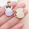 Colgante de Taza de Gato de Dibujos Animados Esmaltado de Aleación Encanto para Taza de Café Pendiente DIY Llavero Accesorios de Joyería