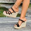 Sandalias de cuña de moda transfronterizas europeas y americanas, de dos usos, talla grande para mujer, sandalias de cuña, nuevo color liso, verano, venta al por mayor, talla grande