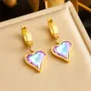 Conjunto de collar y pendientes de cadena de acero inoxidable con colgante de amor y diamantes de imitación de colores, joyería para mujer, moda transfronteriza