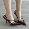 Sandalias de Tacón Alto Abiertas Inspiradas en Celebridades para Mujer, Puntera Puntiaguda de Charol, Tira Fina en el Tobillo, Tacón Delgado, Sexy para Fiesta