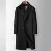 Abrigo de Cachemira Tejido a Mano para Hombre Otoño/Invierno Largo hasta la Rodilla Doble Botonadura Forro Desmontable de Plumón de Ganso Blanco Chaqueta de Alta Calidad