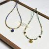 Collar de Contraste de Color Lapis Lapis Ojo de Tigre Natural Todo-partido Cadena de Clavícula con Cuentas Turquesas Cadena de Lana de Cristal para Mujer