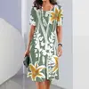 Impresión Digital 3D Verano Mujer Manga Corta Falda Corta Falda Corta de Flores Línea A Cuello Redondo Holgada Fiesta Estilo Transfronterizo para Mujer