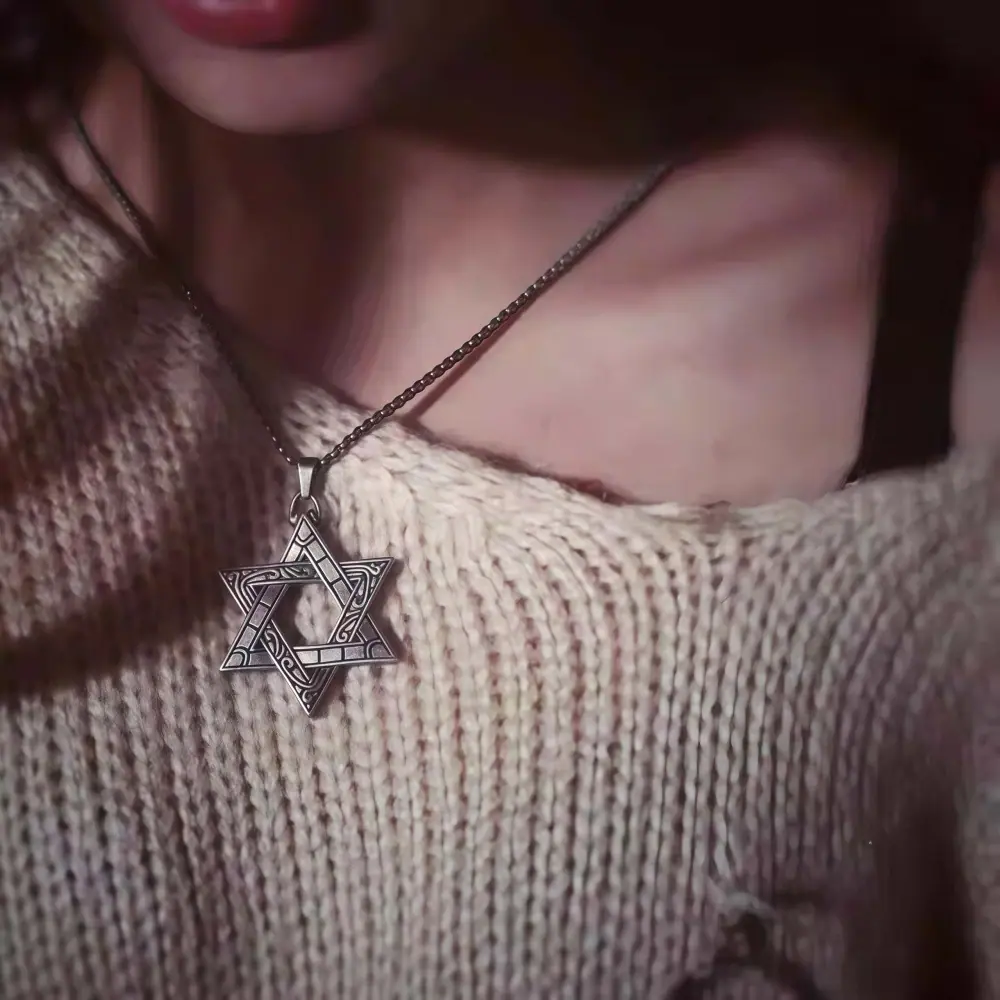 六芒星【爱是守护】钛钢珍珠链 (12)