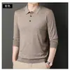 Nuevo suéter de punto de lana al 60% para otoño e invierno para hombre, moderno, de color liso, con cuello de solapa, top de manga larga para hombre