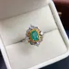 Anillo de Esmeralda Natural Transfronterizo de Amazon Plata S925 Piedra Principal 5*7 Joyería de Lujo Venta Directa de Fábrica