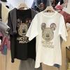 T-shirt de Verão 2024 Nova Indústria Pesada Hot Drilling Mickey Feminina Manga Curta Solta Mickey Mouse Roupas de Meia-manga Ins Tendência