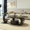 Mesa de centro de mármol estilo italiano de lujo ligero, mesa de té color crema, diseño popular y moderno para salas de estar del hogar, adecuada para apartamentos de alquiler