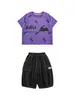Conjunto de Verano 2026 para Niños Wulibuyi Nuevo Camiseta de Manga Corta con Graffiti de Frutas Pantalones Cortos Holgados Frescos de Cinco Puntos