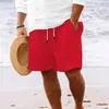 Nuevos Pantalones Cortos de Algodón y Lino con Múltiples Bolsillos y Cordón Rayados Casuales de Playa para Hombre de la Nueva Estación Independiente de Amazon Europea y Americana